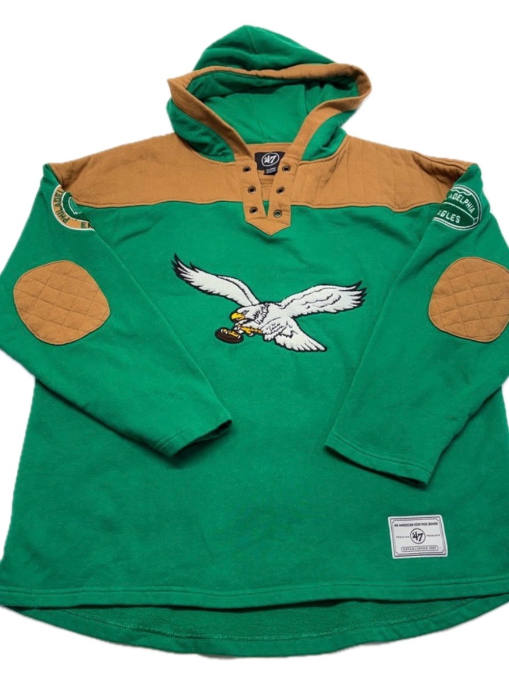 Philadelphia Eagles ’47 Brand Golden Age Wingback Lacer Hoodie - Kelly Green XL